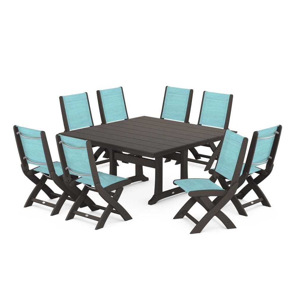 POLYWOOD® - Coastal Folding Side Chair 9-Piece Farmhouse Dining Set - PWS1287