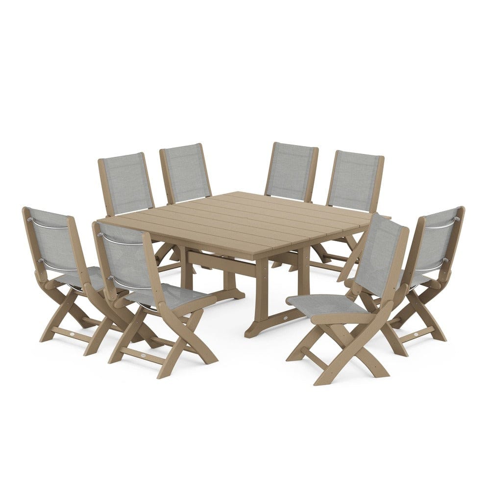 POLYWOOD® - Coastal Folding Side Chair 9-Piece Farmhouse Dining Set - PWS1287 Outdoor Furniture POLYWOOD®