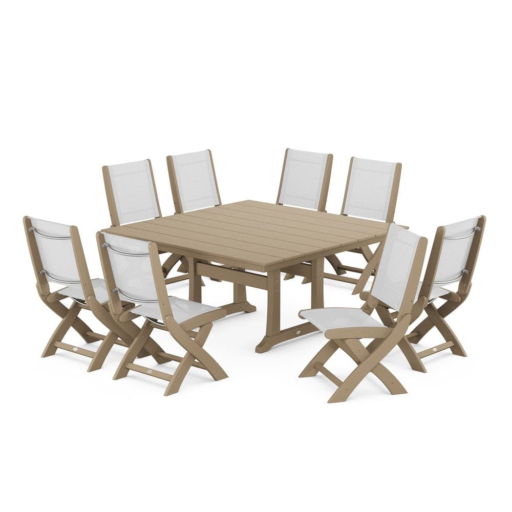 POLYWOOD® - Coastal Folding Side Chair 9-Piece Farmhouse Dining Set - PWS1287 Outdoor Furniture POLYWOOD®
