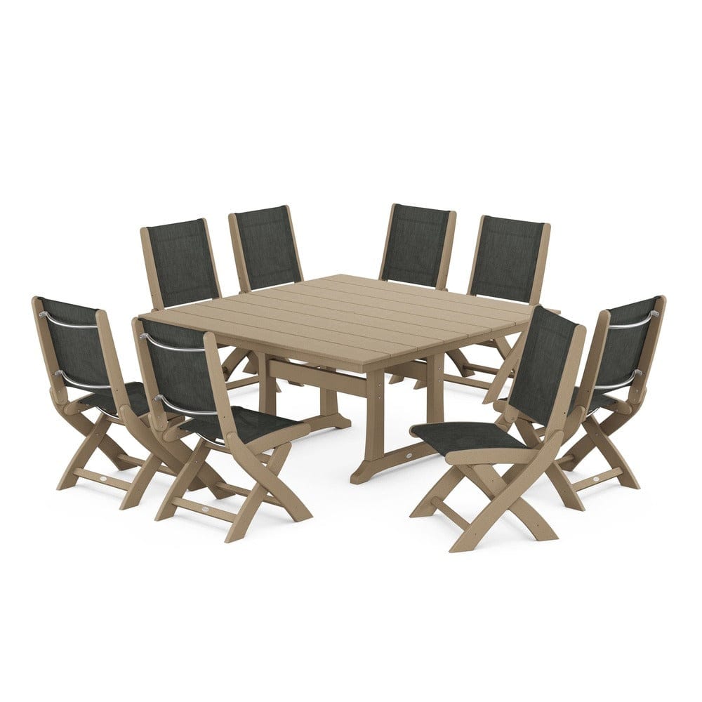 POLYWOOD® - Coastal Folding Side Chair 9-Piece Farmhouse Dining Set - PWS1287