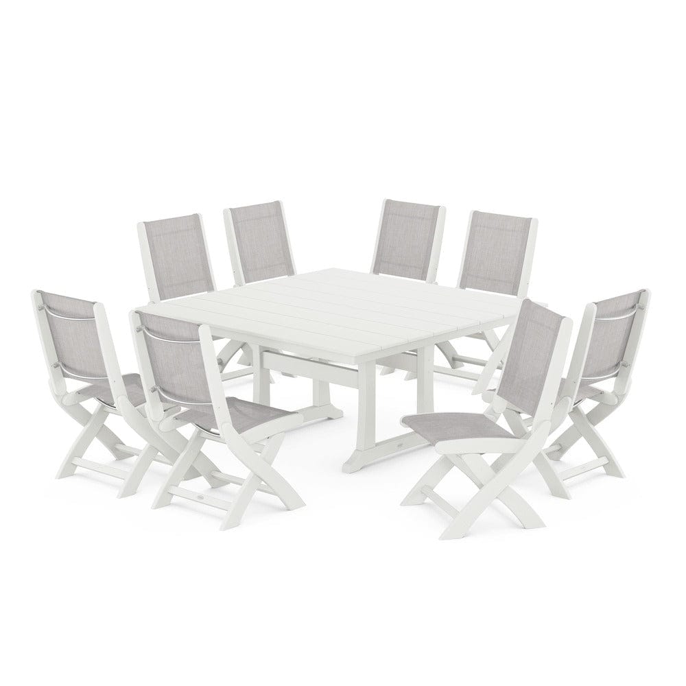 POLYWOOD® - Coastal Folding Side Chair 9-Piece Farmhouse Dining Set - PWS1287