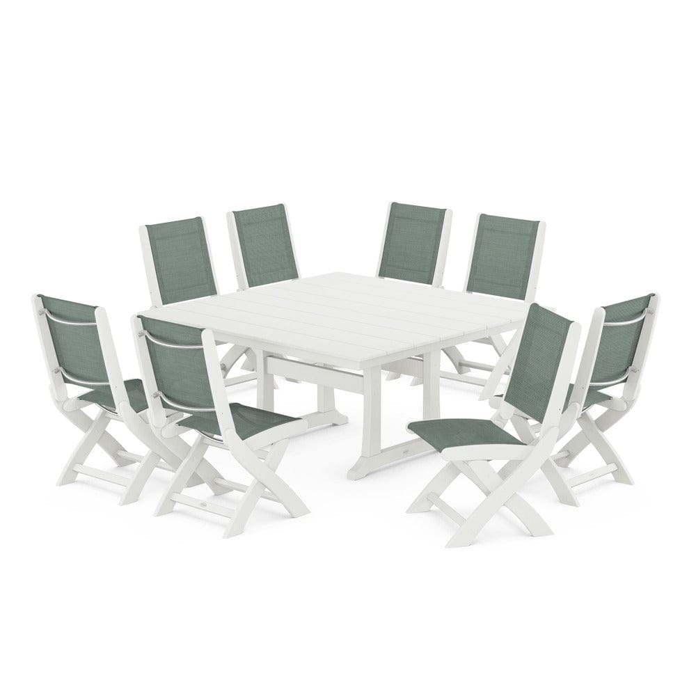 POLYWOOD® - Coastal Folding Side Chair 9-Piece Farmhouse Dining Set - PWS1287