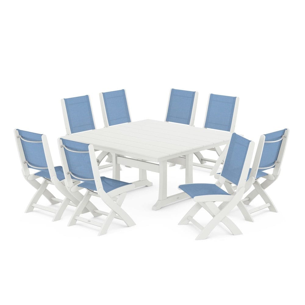 POLYWOOD® - Coastal Folding Side Chair 9-Piece Farmhouse Dining Set - PWS1287