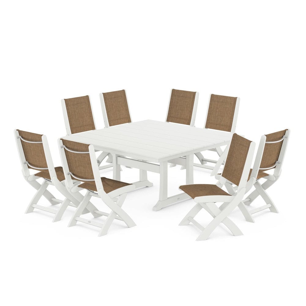 POLYWOOD® - Coastal Folding Side Chair 9-Piece Farmhouse Dining Set - PWS1287