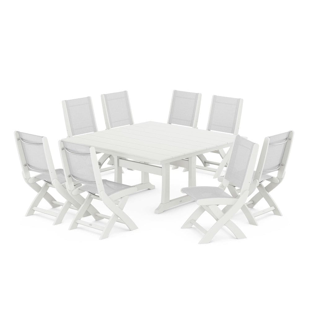 POLYWOOD® - Coastal Folding Side Chair 9-Piece Farmhouse Dining Set - PWS1287
