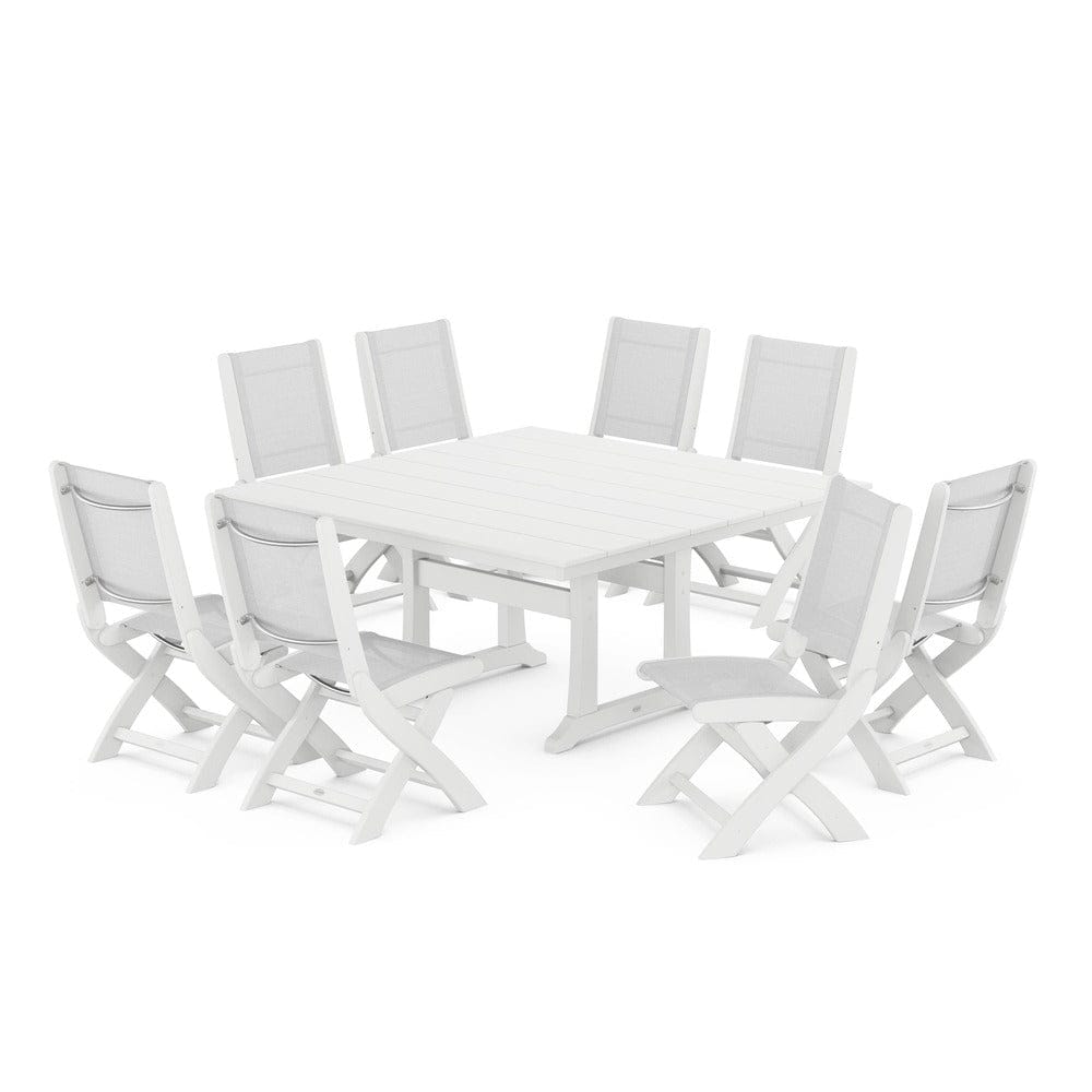 POLYWOOD® - Coastal Folding Side Chair 9-Piece Farmhouse Dining Set - PWS1287 Outdoor Furniture POLYWOOD®