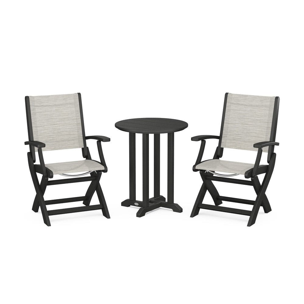 POLYWOOD® - Coastal Folding 3-Piece Round Bistro Dining Set - PWS1295