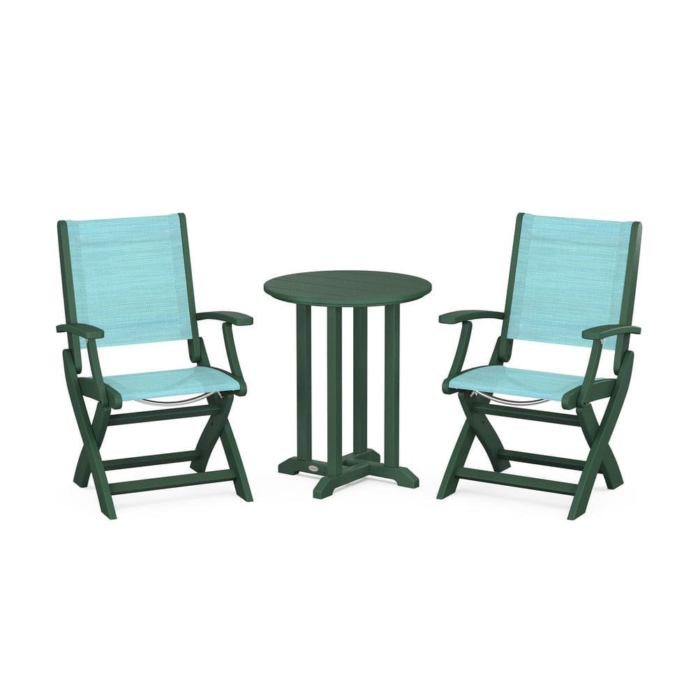 POLYWOOD® - Coastal Folding 3-Piece Round Bistro Dining Set - PWS1295