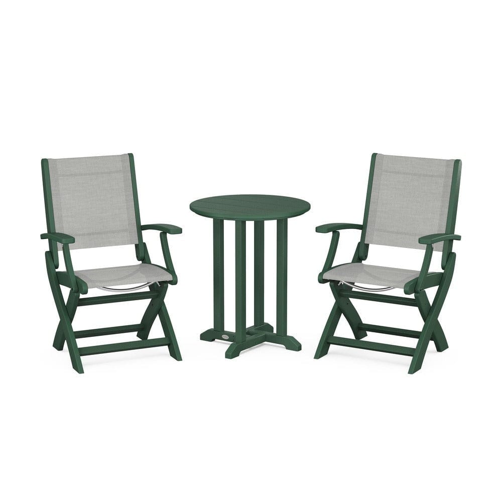 POLYWOOD® - Coastal Folding 3-Piece Round Bistro Dining Set - PWS1295