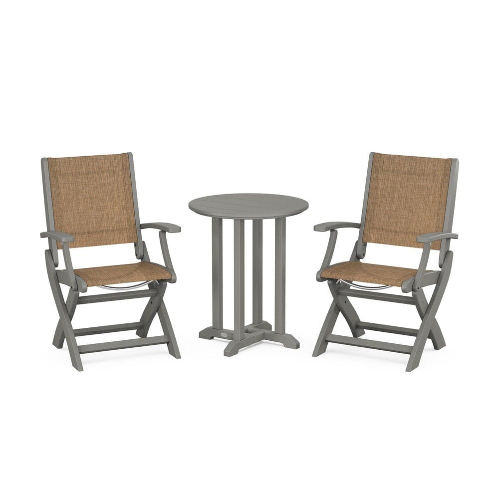 POLYWOOD® - Coastal Folding 3-Piece Round Bistro Dining Set - PWS1295