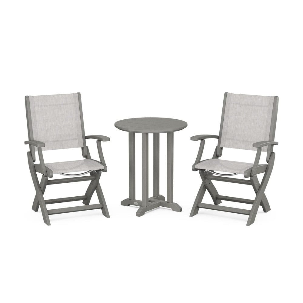 POLYWOOD® - Coastal Folding 3-Piece Round Bistro Dining Set - PWS1295
