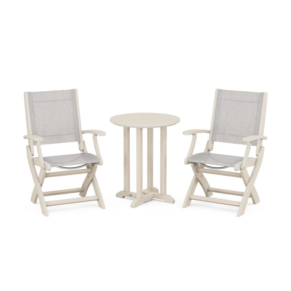 POLYWOOD® - Coastal Folding 3-Piece Round Bistro Dining Set - PWS1295 Outdoor Furniture POLYWOOD®