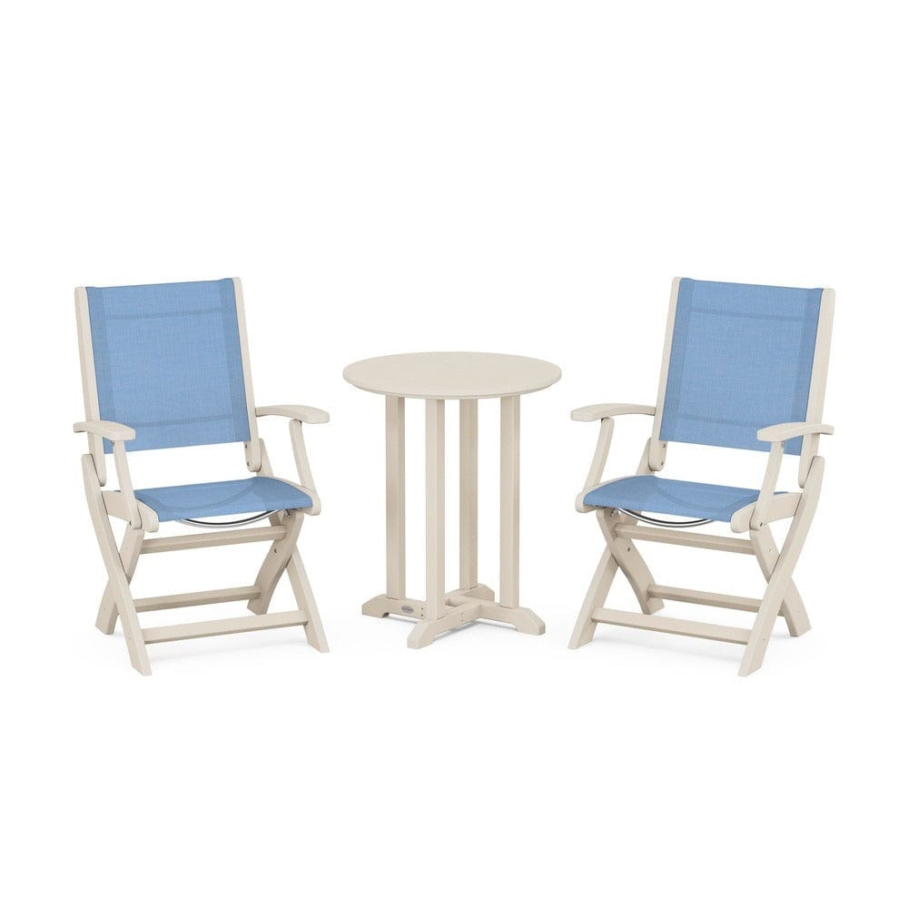 POLYWOOD® - Coastal Folding 3-Piece Round Bistro Dining Set - PWS1295