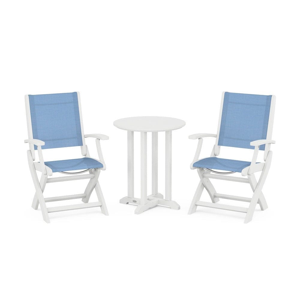 POLYWOOD® - Coastal Folding 3-Piece Round Bistro Dining Set - PWS1295