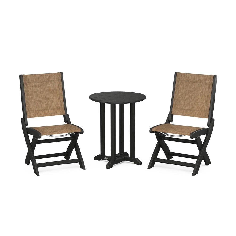 POLYWOOD® - Coastal Folding Side Chair 3-Piece Round Bistro Dining Set - PWS1296