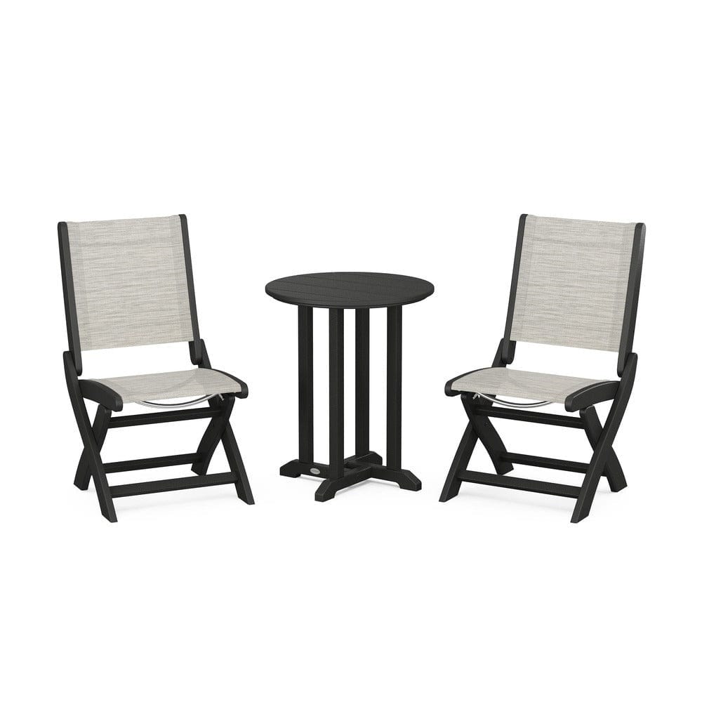 POLYWOOD® - Coastal Folding Side Chair 3-Piece Round Bistro Dining Set - PWS1296