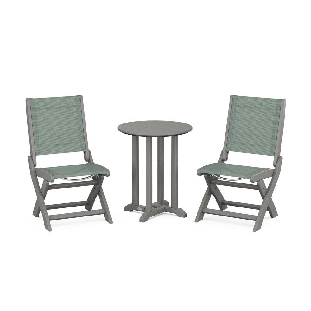 POLYWOOD® - Coastal Folding Side Chair 3-Piece Round Bistro Dining Set - PWS1296 Outdoor Furniture POLYWOOD®