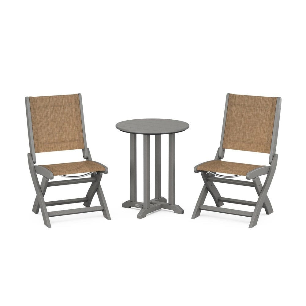 POLYWOOD® - Coastal Folding Side Chair 3-Piece Round Bistro Dining Set - PWS1296 Outdoor Furniture POLYWOOD®