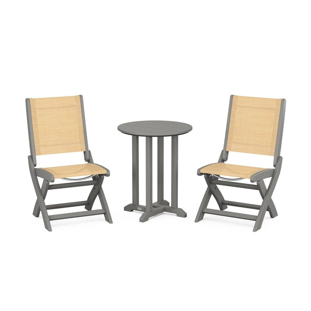 POLYWOOD® - Coastal Folding Side Chair 3-Piece Round Bistro Dining Set - PWS1296