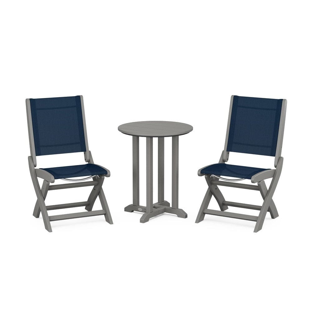 POLYWOOD® - Coastal Folding Side Chair 3-Piece Round Bistro Dining Set - PWS1296