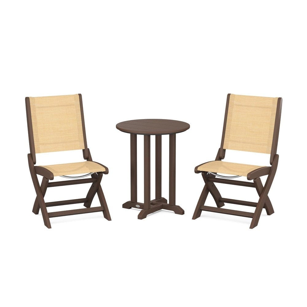 POLYWOOD® - Coastal Folding Side Chair 3-Piece Round Bistro Dining Set - PWS1296 Outdoor Furniture POLYWOOD®