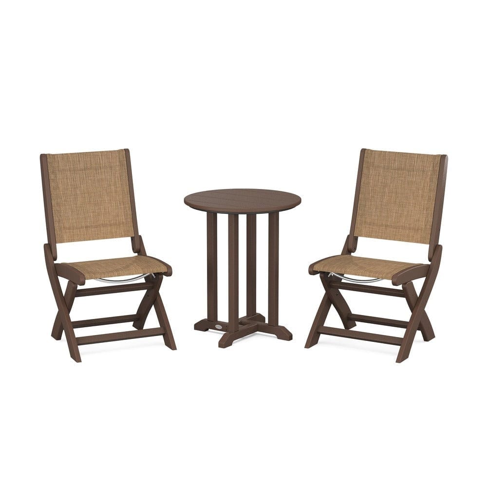 POLYWOOD® - Coastal Folding Side Chair 3-Piece Round Bistro Dining Set - PWS1296