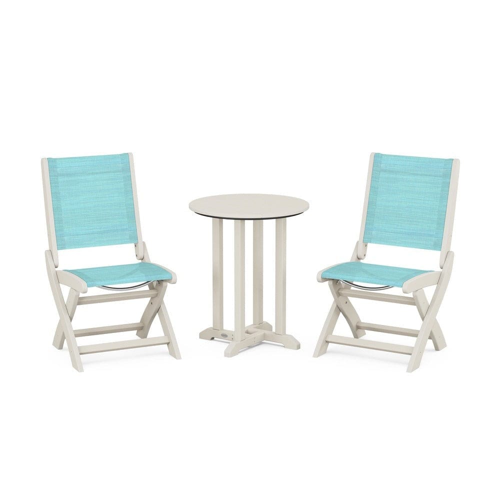 POLYWOOD® - Coastal Folding Side Chair 3-Piece Round Bistro Dining Set - PWS1296