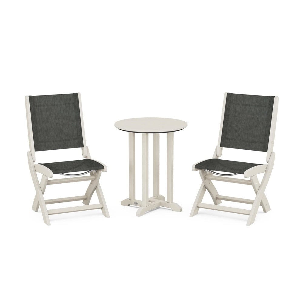 POLYWOOD® - Coastal Folding Side Chair 3-Piece Round Bistro Dining Set - PWS1296 Outdoor Furniture POLYWOOD®