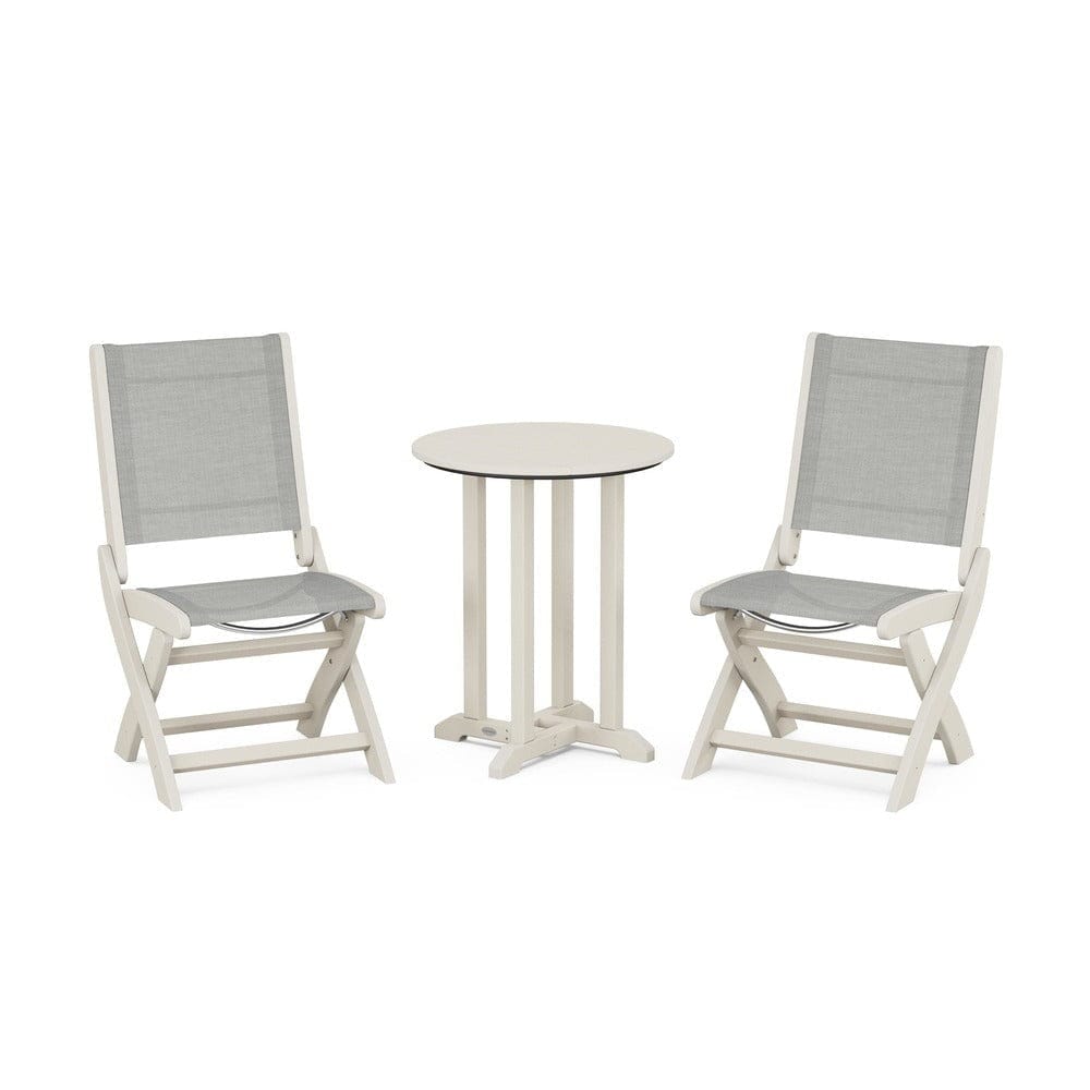 POLYWOOD® - Coastal Folding Side Chair 3-Piece Round Bistro Dining Set - PWS1296 Outdoor Furniture POLYWOOD®