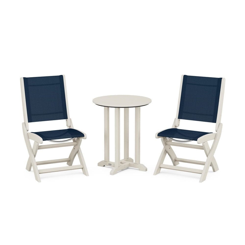 POLYWOOD® - Coastal Folding Side Chair 3-Piece Round Bistro Dining Set - PWS1296 Outdoor Furniture POLYWOOD®