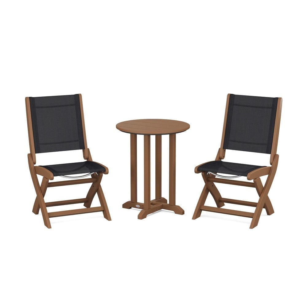 POLYWOOD® - Coastal Folding Side Chair 3-Piece Round Bistro Dining Set - PWS1296 Outdoor Furniture POLYWOOD®