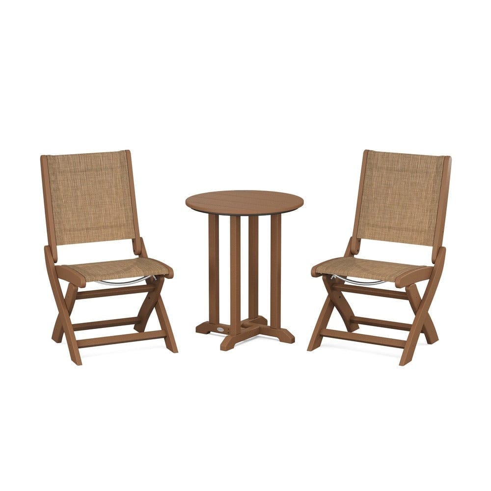 POLYWOOD® - Coastal Folding Side Chair 3-Piece Round Bistro Dining Set - PWS1296