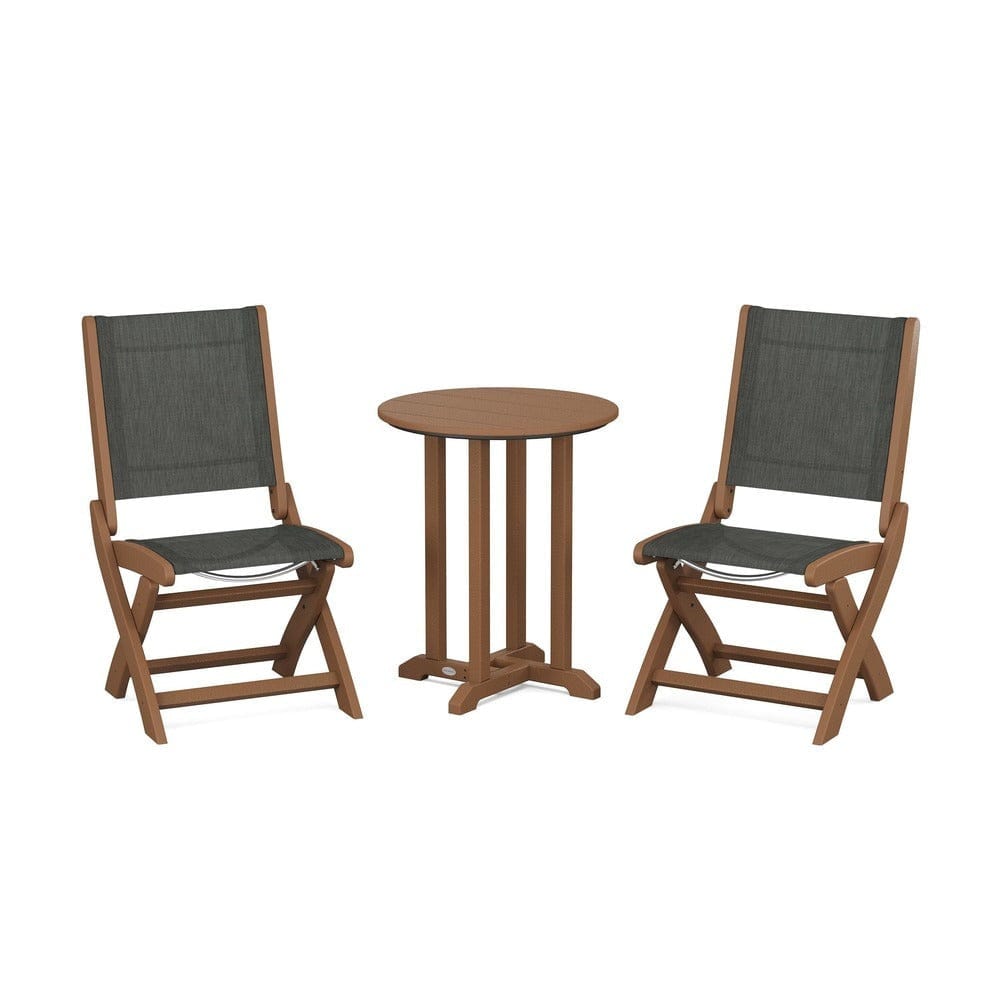 POLYWOOD® - Coastal Folding Side Chair 3-Piece Round Bistro Dining Set - PWS1296 Outdoor Furniture POLYWOOD®