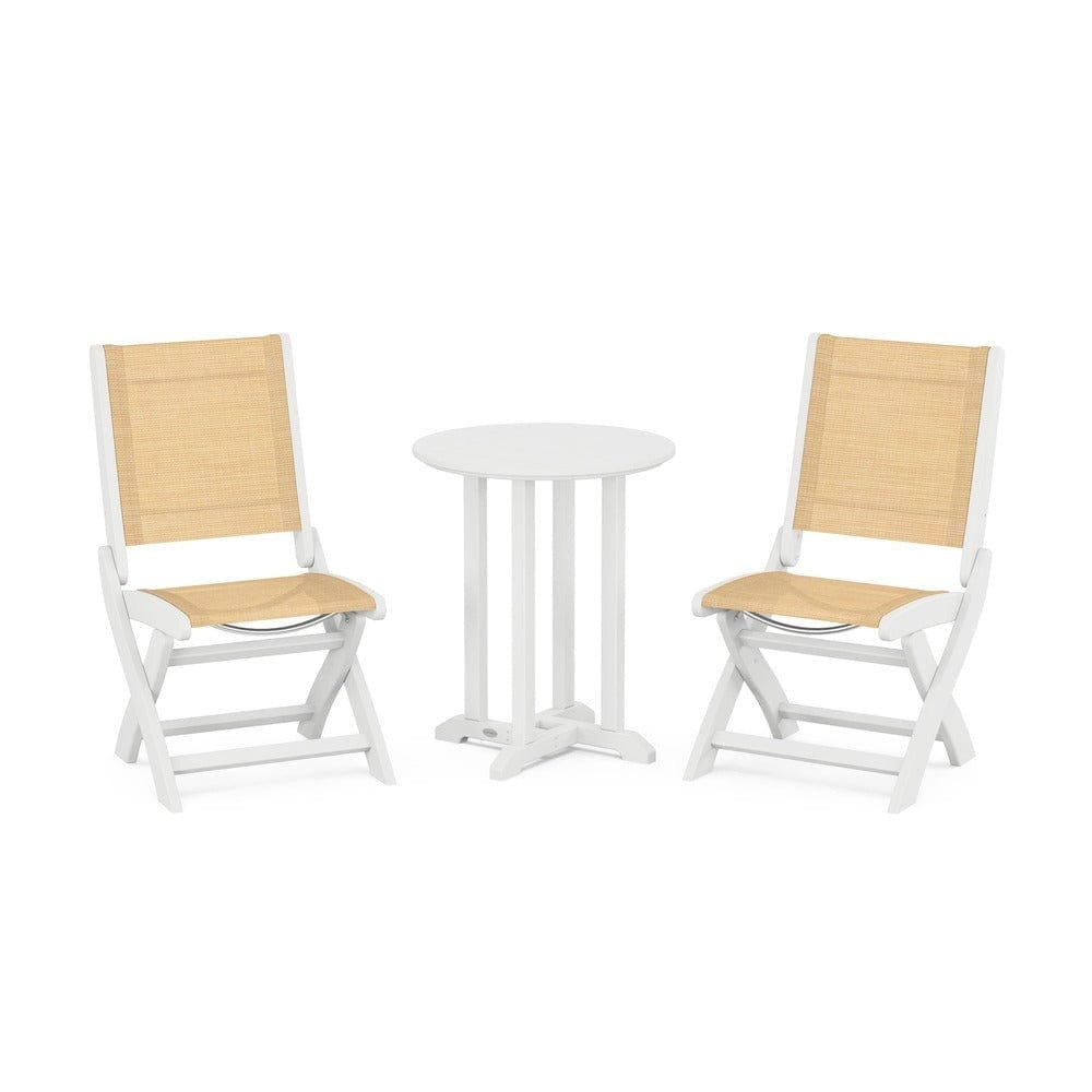 POLYWOOD® - Coastal Folding Side Chair 3-Piece Round Bistro Dining Set - PWS1296