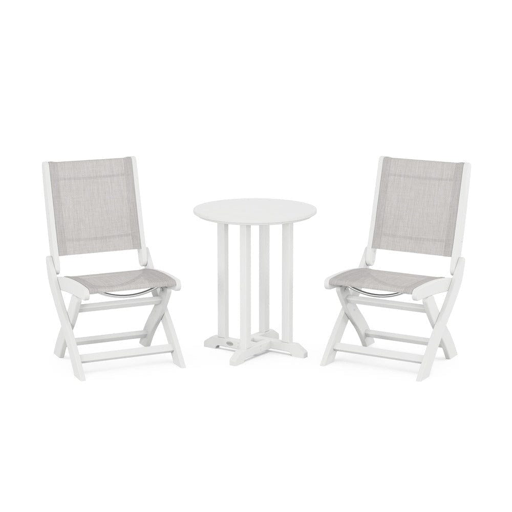 POLYWOOD® - Coastal Folding Side Chair 3-Piece Round Bistro Dining Set - PWS1296 Outdoor Furniture POLYWOOD®