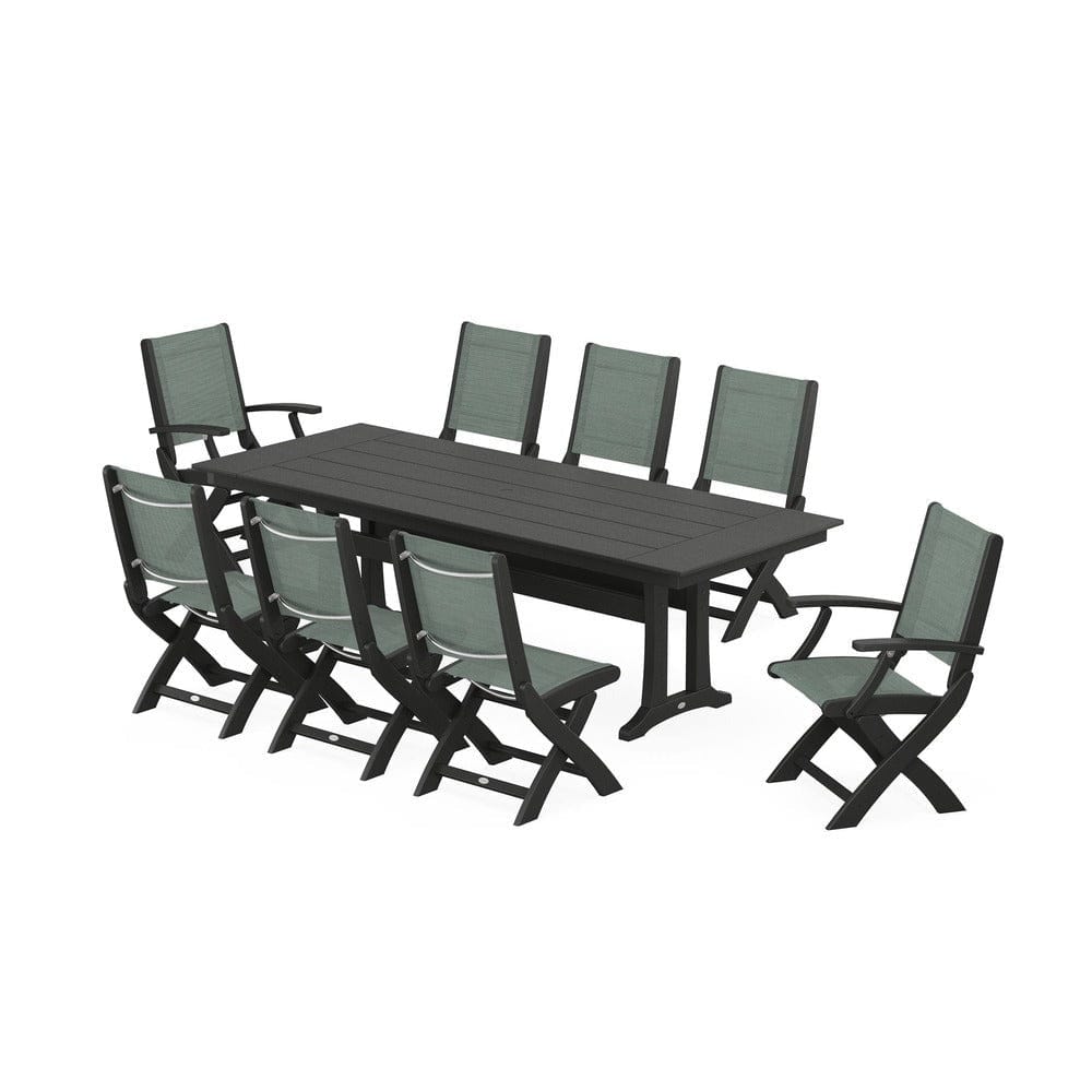 POLYWOOD® - Coastal 9-Piece Folding Dining Chair Farmhouse Dining Set with Trestle Legs - PWS1447