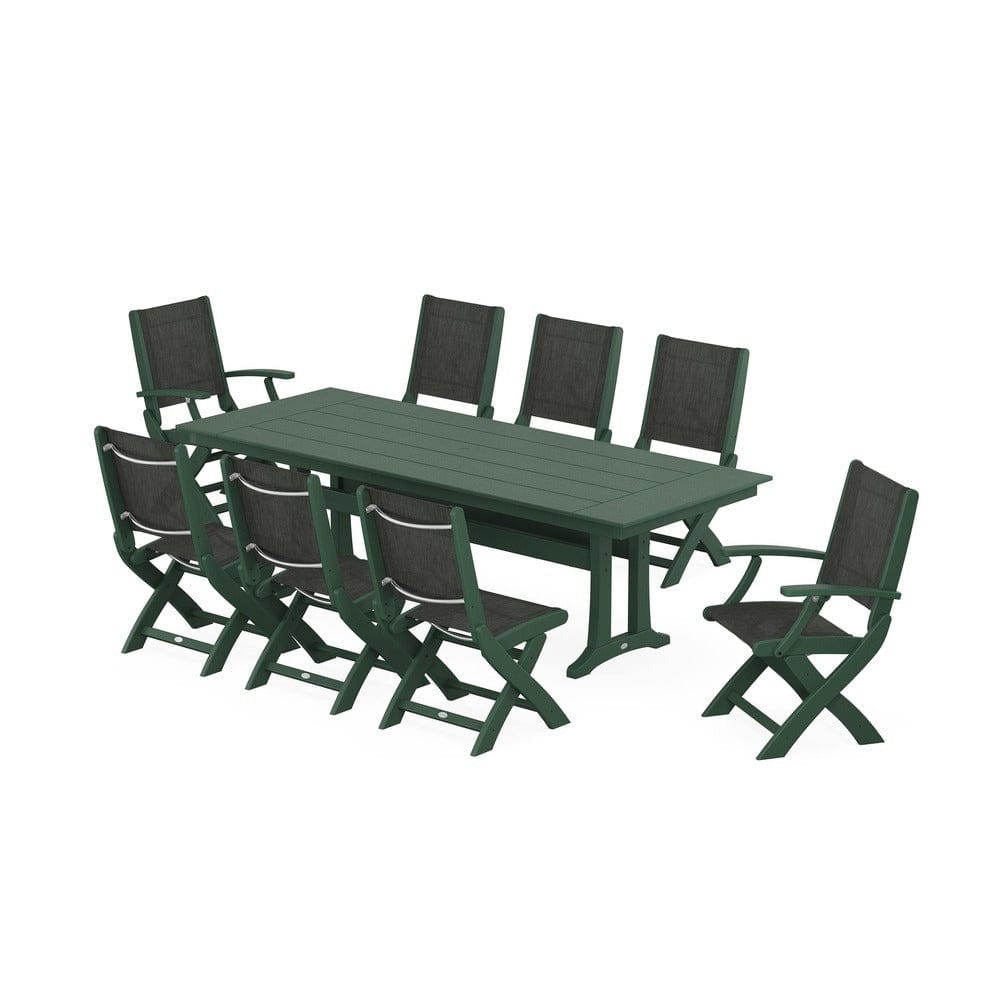 POLYWOOD® - Coastal 9-Piece Folding Dining Chair Farmhouse Dining Set with Trestle Legs - PWS1447
