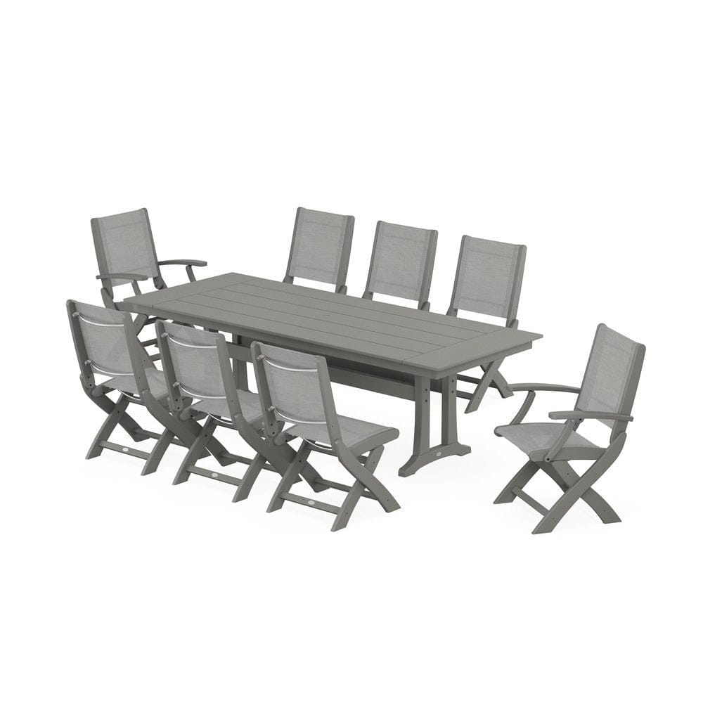 POLYWOOD® - Coastal 9-Piece Folding Dining Chair Farmhouse Dining Set with Trestle Legs - PWS1447