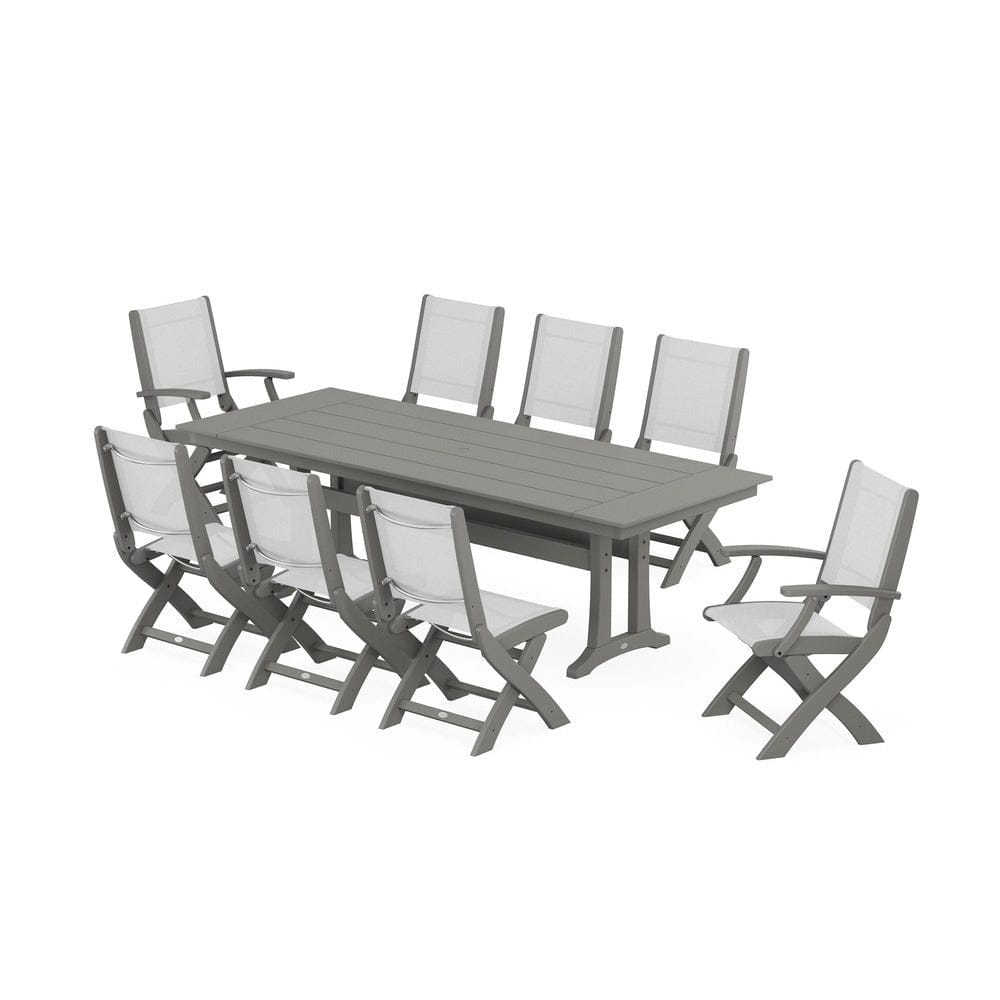 POLYWOOD® - Coastal 9-Piece Folding Dining Chair Farmhouse Dining Set with Trestle Legs - PWS1447