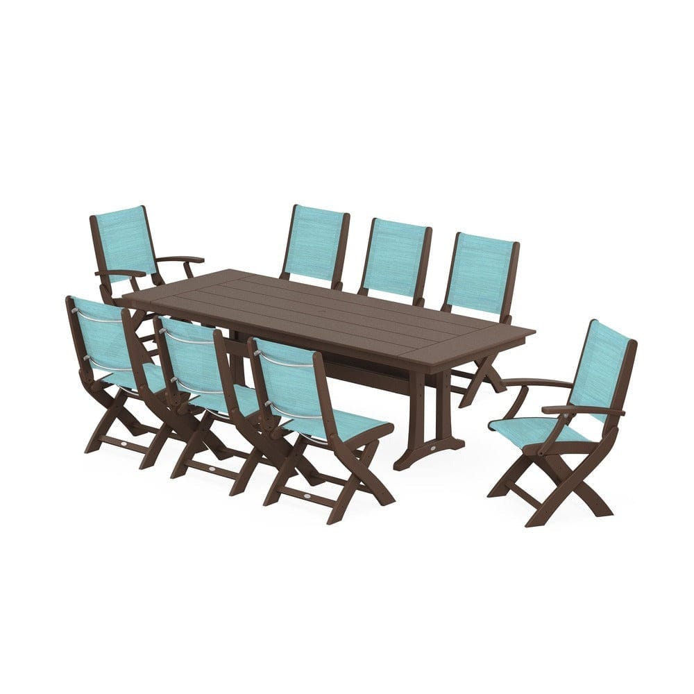 POLYWOOD® - Coastal 9-Piece Folding Dining Chair Farmhouse Dining Set with Trestle Legs - PWS1447