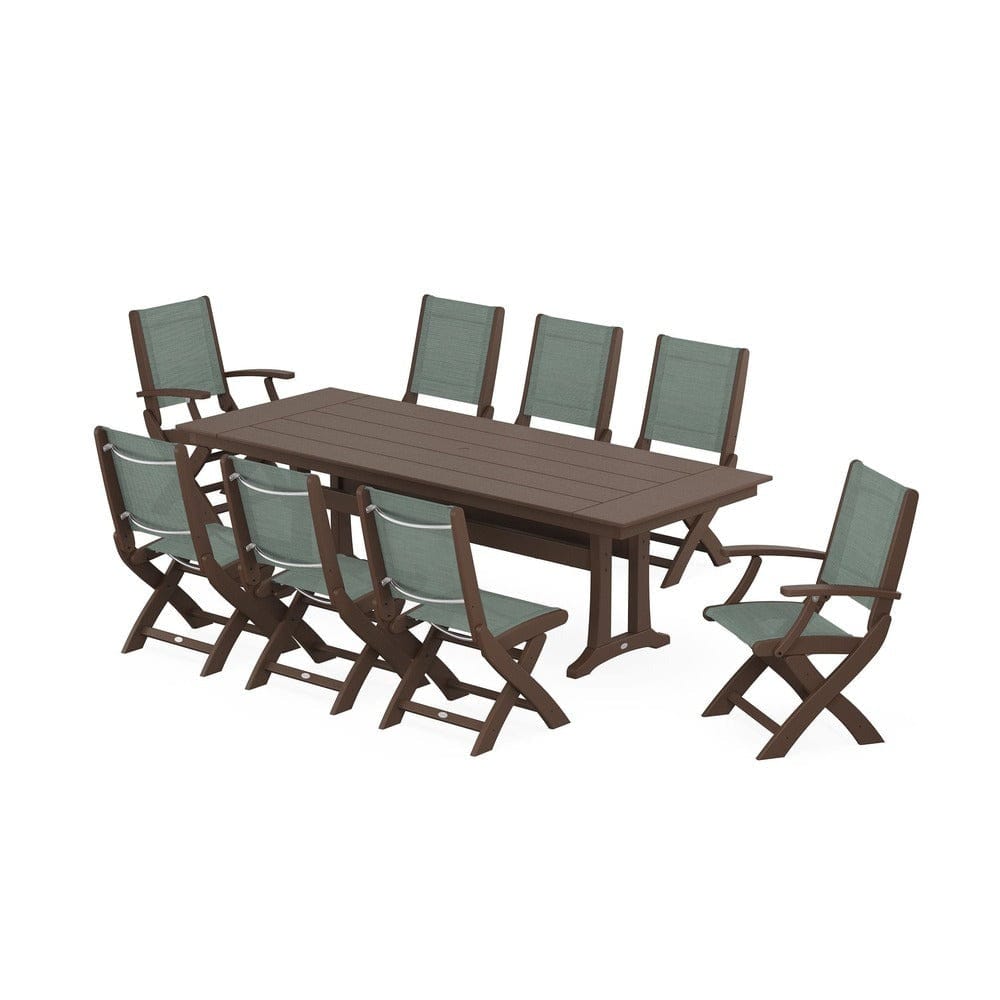 POLYWOOD® - Coastal 9-Piece Folding Dining Chair Farmhouse Dining Set with Trestle Legs - PWS1447