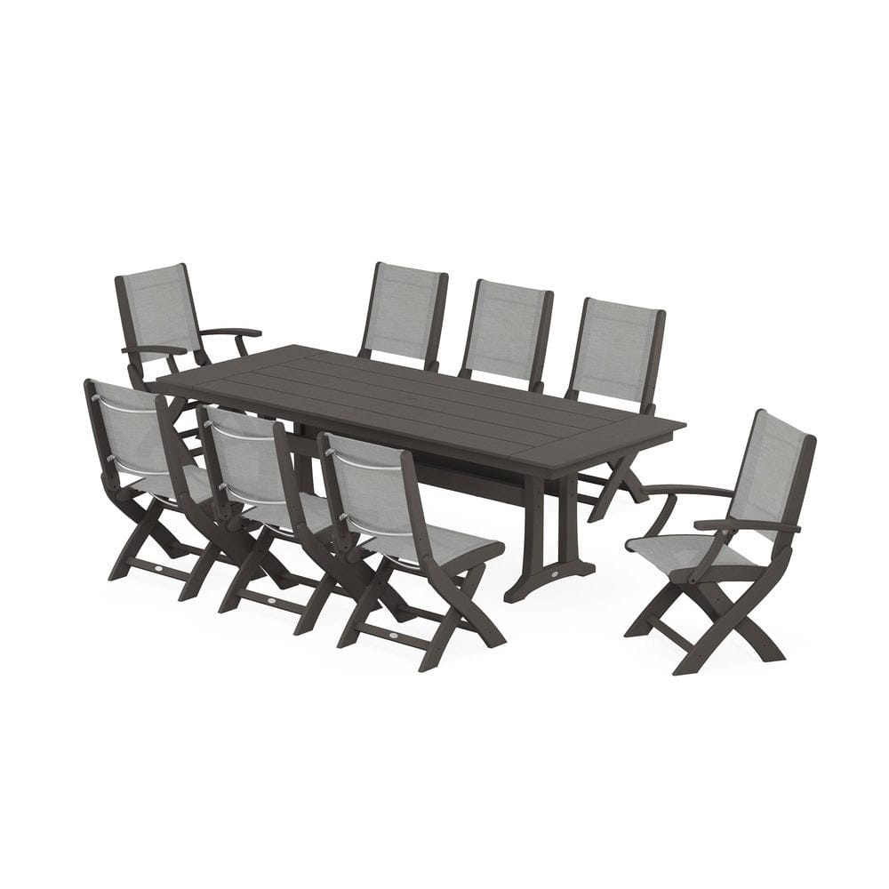 POLYWOOD® - Coastal 9-Piece Folding Dining Chair Farmhouse Dining Set with Trestle Legs - PWS1447