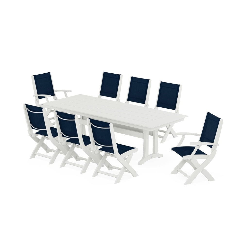 POLYWOOD® - Coastal 9-Piece Folding Dining Chair Farmhouse Dining Set with Trestle Legs - PWS1447