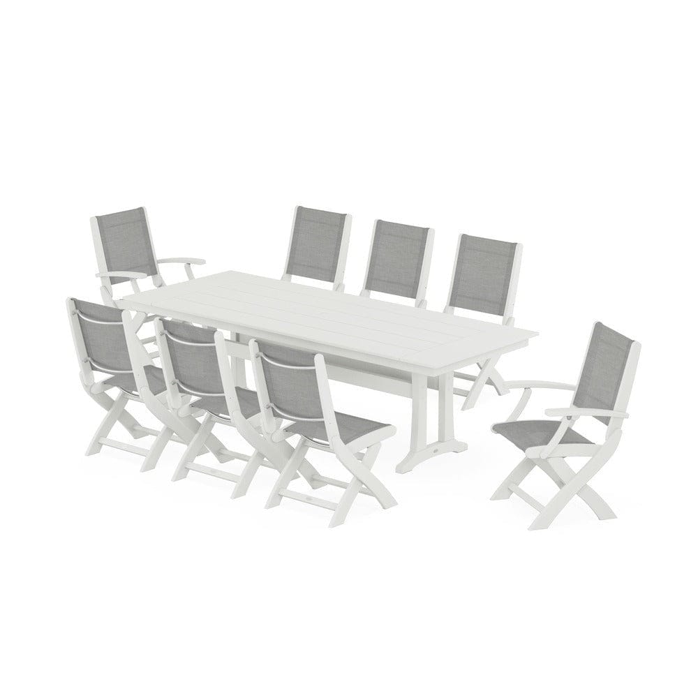 POLYWOOD® - Coastal 9-Piece Folding Dining Chair Farmhouse Dining Set with Trestle Legs - PWS1447