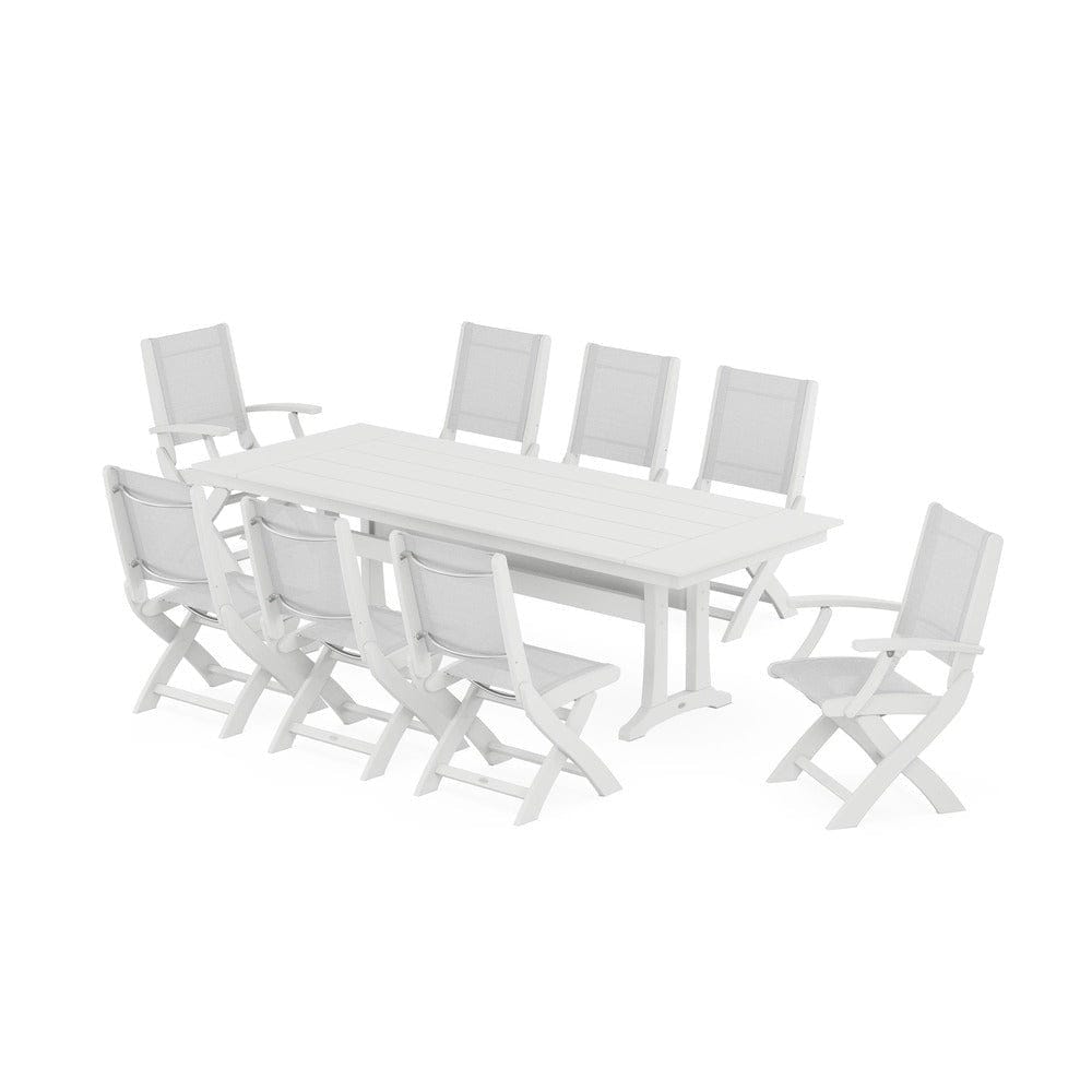 POLYWOOD® - Coastal 9-Piece Folding Dining Chair Farmhouse Dining Set with Trestle Legs - PWS1447