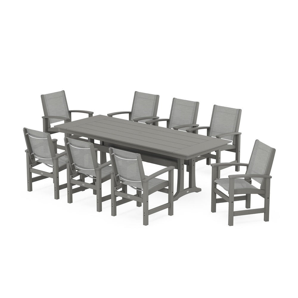 POLYWOOD® - Coastal 9-Piece Farmhouse Dining Set with Trestle Legs - PWS1448 Outdoor Furniture POLYWOOD®