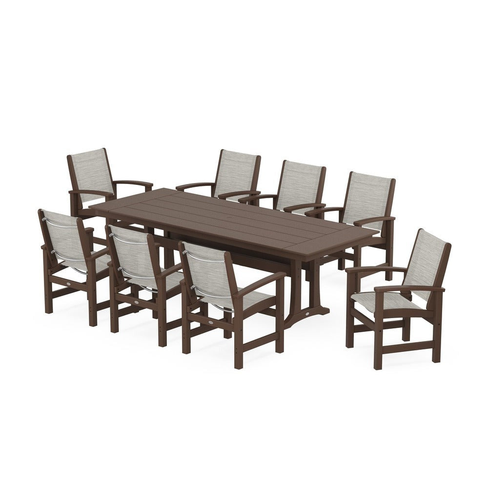 POLYWOOD® - Coastal 9-Piece Farmhouse Dining Set with Trestle Legs - PWS1448-1 Outdoor Furniture POLYWOOD®