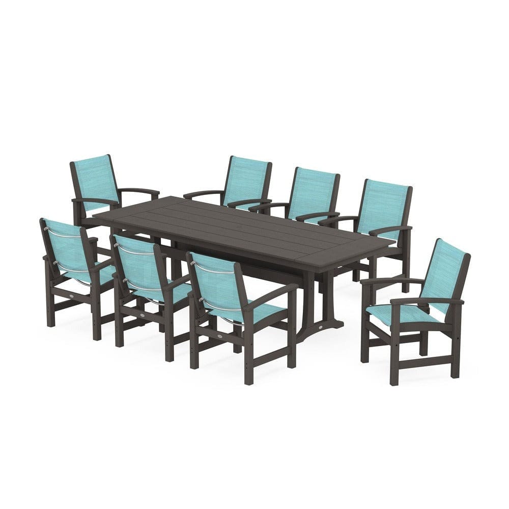 POLYWOOD® - Coastal 9-Piece Farmhouse Dining Set with Trestle Legs - PWS1448-1