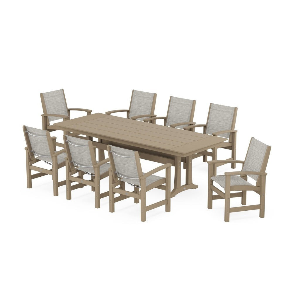 POLYWOOD® - Coastal 9-Piece Farmhouse Dining Set with Trestle Legs - PWS1448-1 Outdoor Furniture POLYWOOD®