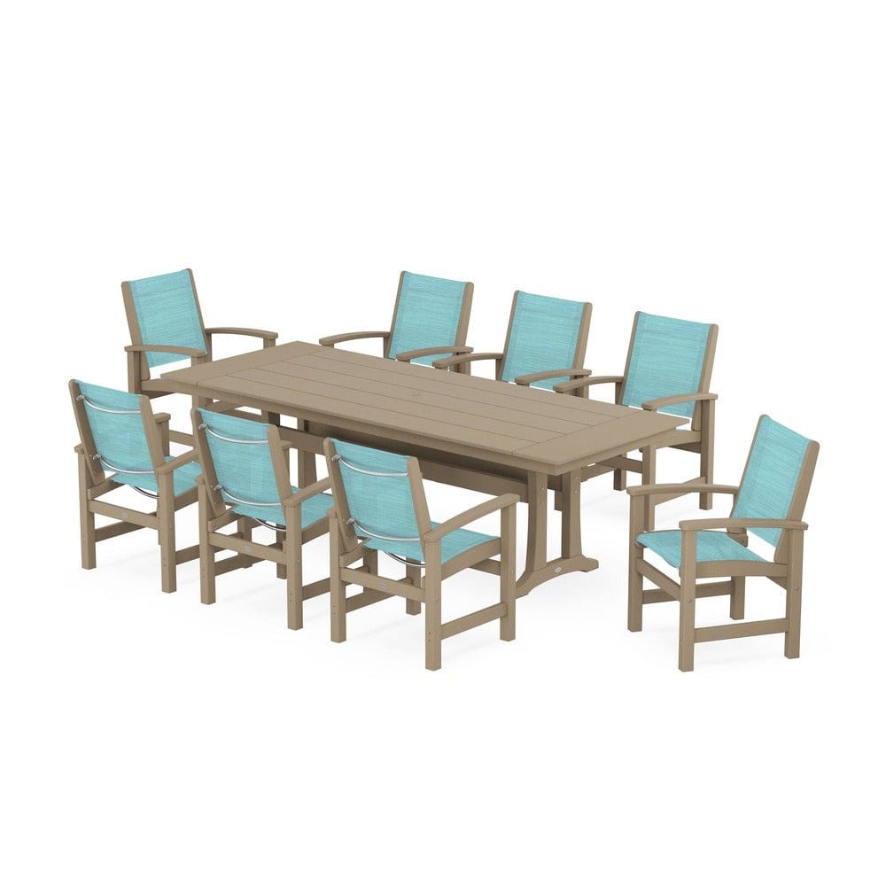POLYWOOD® - Coastal 9-Piece Farmhouse Dining Set with Trestle Legs - PWS1448